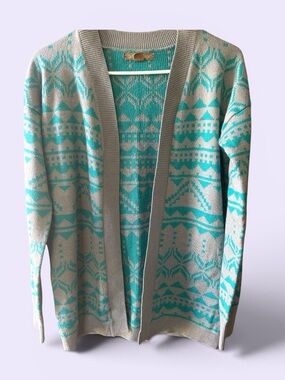 Love By Design Gray and Teal Open-Front Cardigan Sweater- cute trendy Geometric